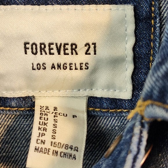 Forever 21 Denim Jean Jacket Embroidered Peach Festival Boho Mod Size S - Picture 4 of 9